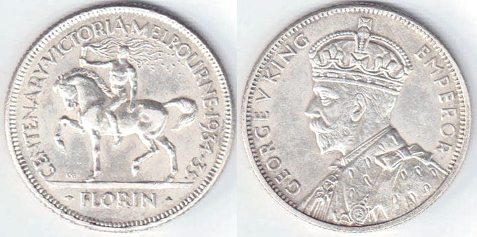 1934/35 Australia silver Centenary Florin (EF) A002638